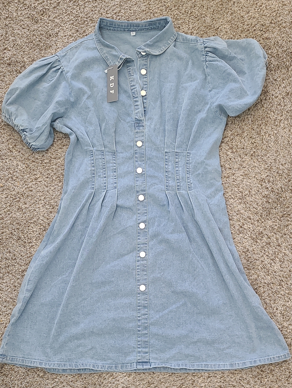Light Blue Denim Button-Front Casual Dress by